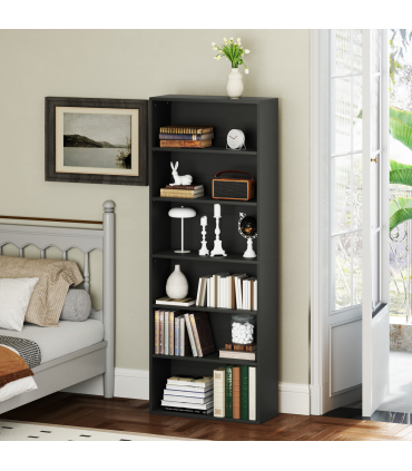 HOMCOM 6 Tier Bookshelf, Freestanding Bookcase with Adjustable Shelves, Black