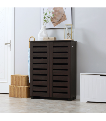 HOMCOM Shoe Storage Cabinet with Slatted Doors for 15 Pairs of Shoes Brown