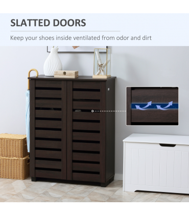 HOMCOM Shoe Storage Cabinet with Slatted Doors for 15 Pairs of Shoes Brown