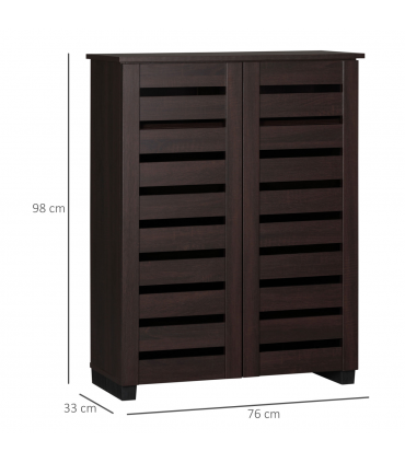 HOMCOM Shoe Storage Cabinet with Slatted Doors for 15 Pairs of Shoes Brown