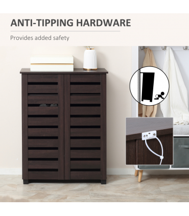 HOMCOM Shoe Storage Cabinet with Slatted Doors for 15 Pairs of Shoes Brown