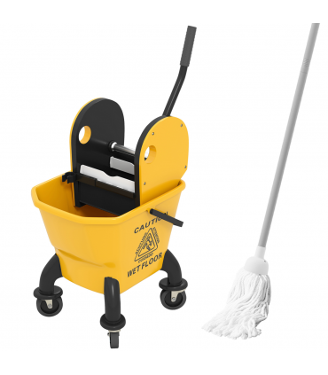 HOMCOM Mop Bucket with Wringer on Wheels for Floor Cleaning 26 Litre Yellow