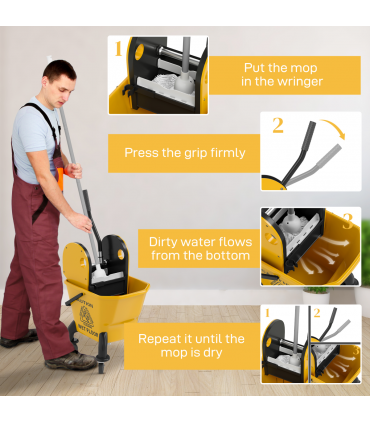 HOMCOM Mop Bucket with Wringer on Wheels for Floor Cleaning 26 Litre Yellow