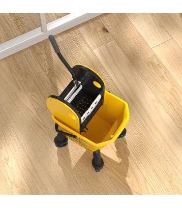 HOMCOM Mop Bucket with Wringer on Wheels for Floor Cleaning 26 Litre Yellow