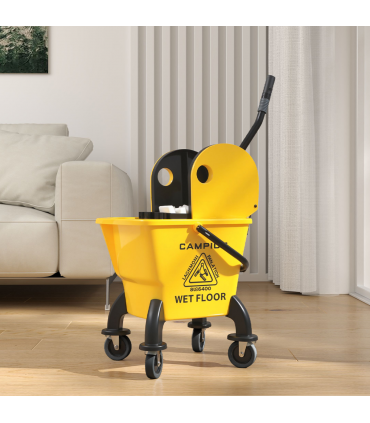 HOMCOM Mop Bucket with Wringer on Wheels for Floor Cleaning 26 Litre Yellow