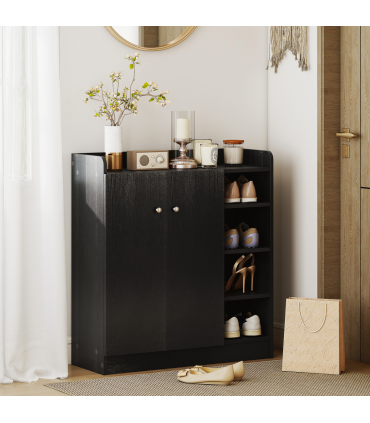 HOMCOM Shoe Storage Cabinet Footwear Rack Stand w/Adjustable Shelves Black