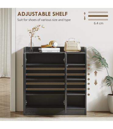 HOMCOM Shoe Storage Cabinet Footwear Rack Stand w/Adjustable Shelves Black