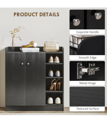 HOMCOM Shoe Storage Cabinet Footwear Rack Stand w/Adjustable Shelves Black