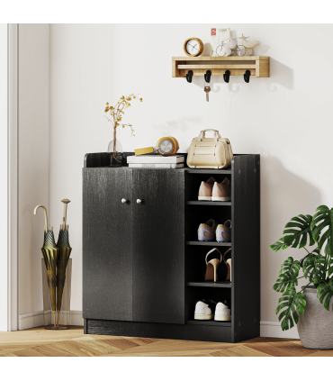 HOMCOM Shoe Storage Cabinet Footwear Rack Stand w/Adjustable Shelves Black