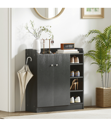 HOMCOM Shoe Storage Cabinet Footwear Rack Stand w/Adjustable Shelves Black