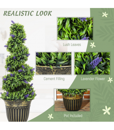HOMCOM Set of 2 Decorative Artificial Plants with Lavender and Pot, 90cm
