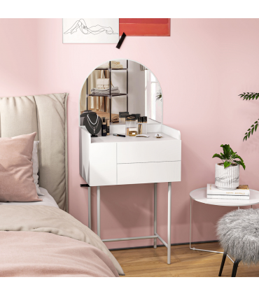 HOMCOM Makeup Vanity Table with Mirror Drawers Modern Dressing Table White