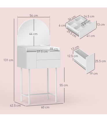 HOMCOM Makeup Vanity Table with Mirror Drawers Modern Dressing Table White