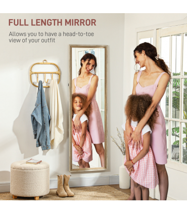 HOMCOM Full Length Mirror, Standing Leaning Wall, 163 x 53 cm, Oak