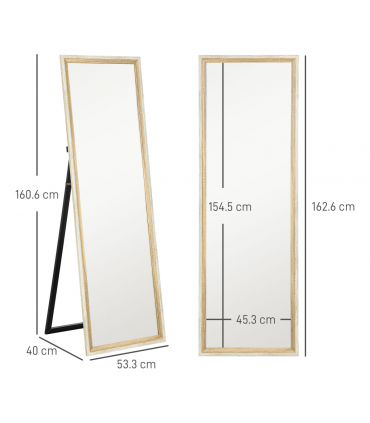 HOMCOM Full Length Mirror, Standing Leaning Wall, 163 x 53 cm, Oak