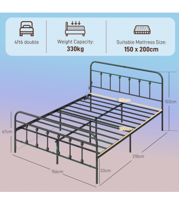 HOMCOM King Bed Frame with LED Lights and Charging Station, Black