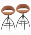 2pcs hollow backrest PU spray-coated bent iron feet bar stool brown with swivel