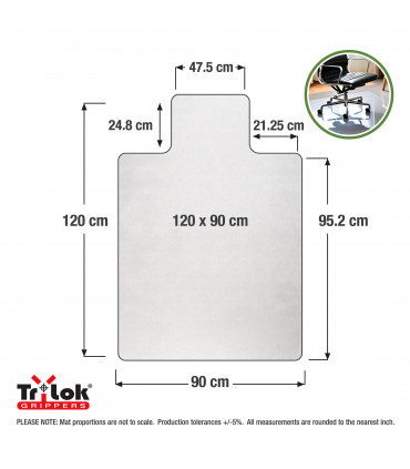 Cleartex TrYlok Rectangular Lipped PVC Chair  Mat for Low Pile Carpets up to 6mm - 120 x 90cm