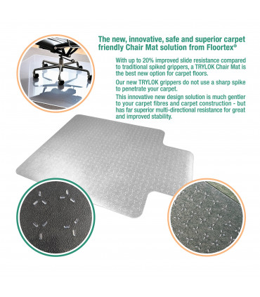 Cleartex TrYlok Rectangular Lipped PVC Chair  Mat for Low Pile Carpets up to 6mm - 120 x 90cm