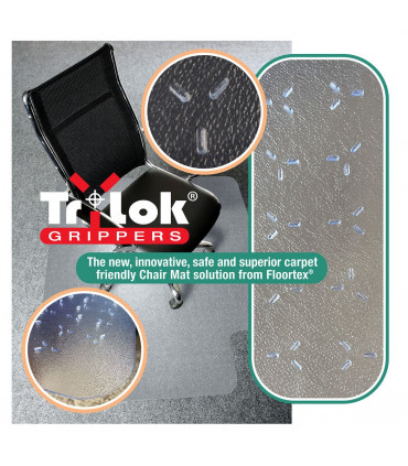 Cleartex TrYlok Rectangular Lipped PVC Chair  Mat for Low Pile Carpets up to 6mm - 120 x 90cm
