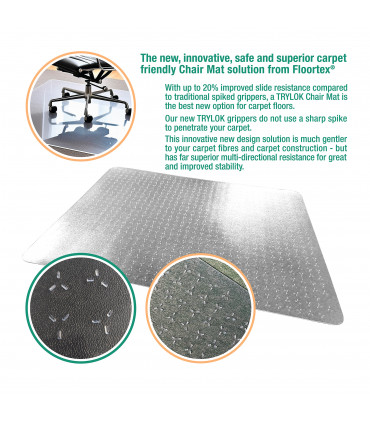 Cleartex® TrYlok® Rectangular PVC Chair  Mat for Low Pile Carpets up to 6mm - 150 x 116 cm