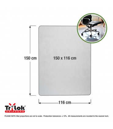 Cleartex® TrYlok® Rectangular PVC Chair  Mat for Low Pile Carpets up to 6mm - 150 x 116 cm