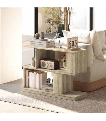 HOMCOM Modern Narrow End Table, S-Shaped Nightstand, Natural Wood Finish