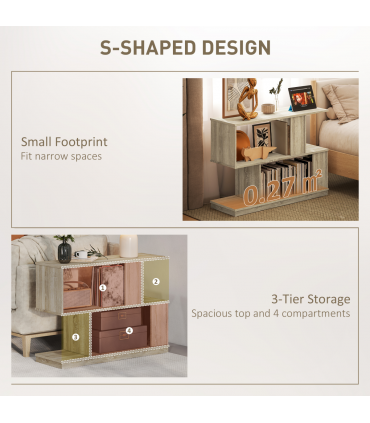 HOMCOM Modern Narrow End Table, S-Shaped Nightstand, Natural Wood Finish