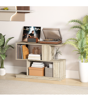 HOMCOM Modern Narrow End Table, S-Shaped Nightstand, Natural Wood Finish