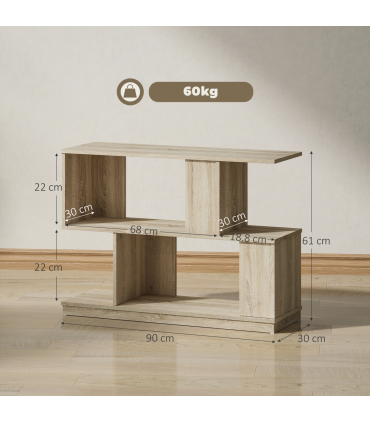 HOMCOM Modern Narrow End Table, S-Shaped Nightstand, Natural Wood Finish