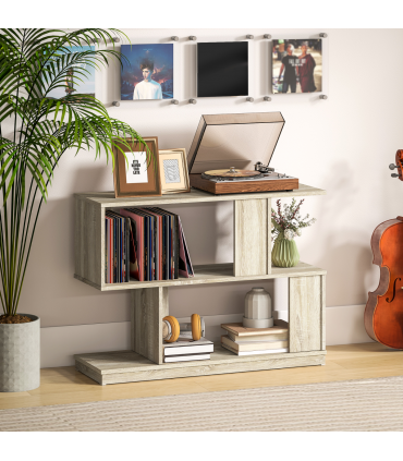 HOMCOM Modern Narrow End Table, S-Shaped Nightstand, Natural Wood Finish