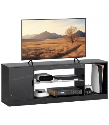 HOMCOM Marble Effect TV Stand Cabinet with Glass Shelf for 55 Inch TVs