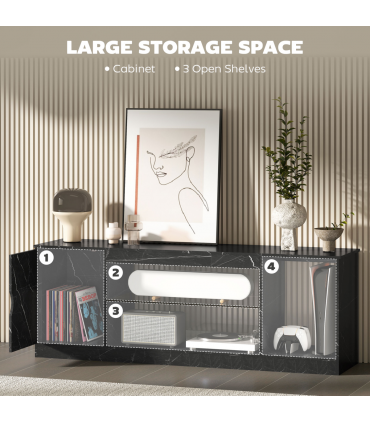 HOMCOM Marble Effect TV Stand Cabinet with Glass Shelf for 55 Inch TVs