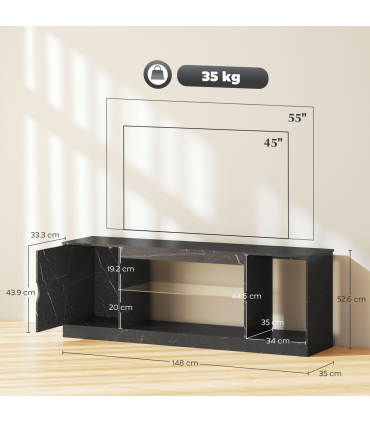 HOMCOM Marble Effect TV Stand Cabinet with Glass Shelf for 55 Inch TVs
