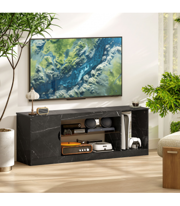 HOMCOM Marble Effect TV Stand Cabinet with Glass Shelf for 55 Inch TVs