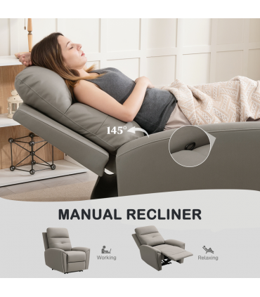 HOMCOM Recliner Armchair, Manual Reclining Chair for Living Room, Grey