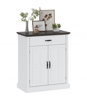 HOMCOM Sideboard Storage Cabinet with Thick Tabletop and 2 Barn Doors White