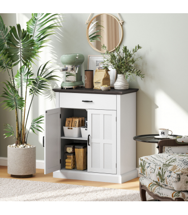 HOMCOM Sideboard Storage Cabinet with Thick Tabletop and 2 Barn Doors White