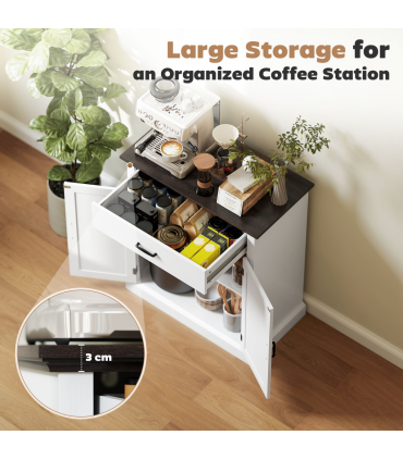 HOMCOM Sideboard Storage Cabinet with Thick Tabletop and 2 Barn Doors White