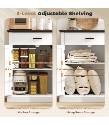 HOMCOM Sideboard Storage Cabinet with Thick Tabletop and 2 Barn Doors White