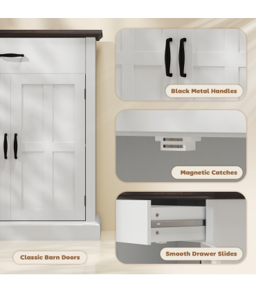 HOMCOM Sideboard Storage Cabinet with Thick Tabletop and 2 Barn Doors White