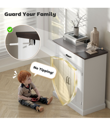 HOMCOM Sideboard Storage Cabinet with Thick Tabletop and 2 Barn Doors White