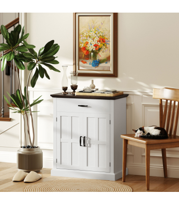 HOMCOM Sideboard Storage Cabinet with Thick Tabletop and 2 Barn Doors White