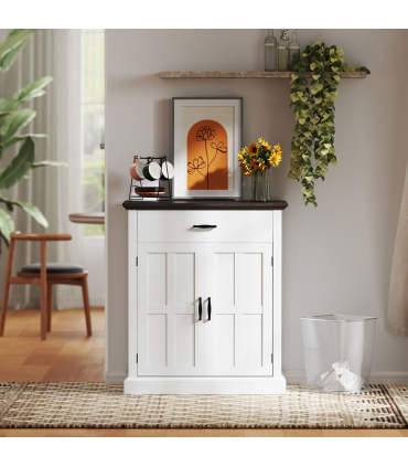 HOMCOM Sideboard Storage Cabinet with Thick Tabletop and 2 Barn Doors White