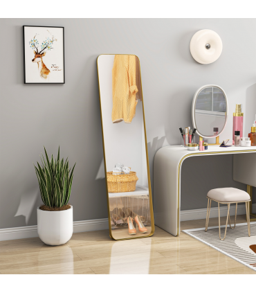HOMCOM Rectangular Full Length Mirror for Bedroom, 40 x 160 cm, Gold Tone