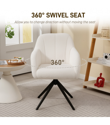 HOMCOM 360 Degree Swivel Accent Chair, Teddy Fleece Fabric Armchair, White