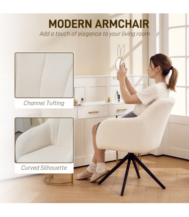 HOMCOM 360 Degree Swivel Accent Chair, Teddy Fleece Fabric Armchair, White