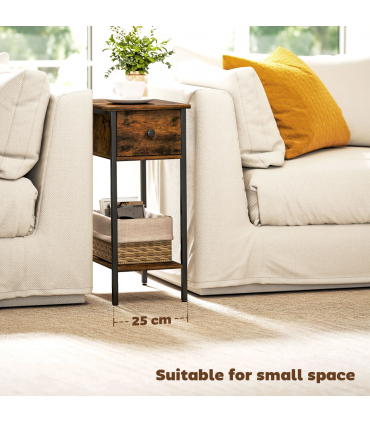 HOMCOM Industrial Slim End Table Nightstand for Small Spaces Rustic Brown