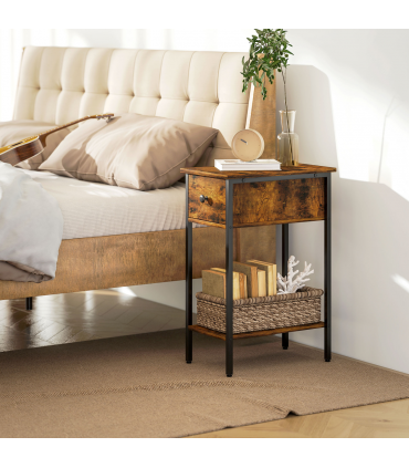 HOMCOM Industrial Slim End Table Nightstand for Small Spaces Rustic Brown