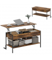 HOMCOM Industrial Lift Top Coffee Table with Storage Shelf Rustic Brown
